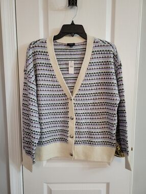 NWT Talbots Breezy Stripe Metallic V-Neck Cardigan Size Large
